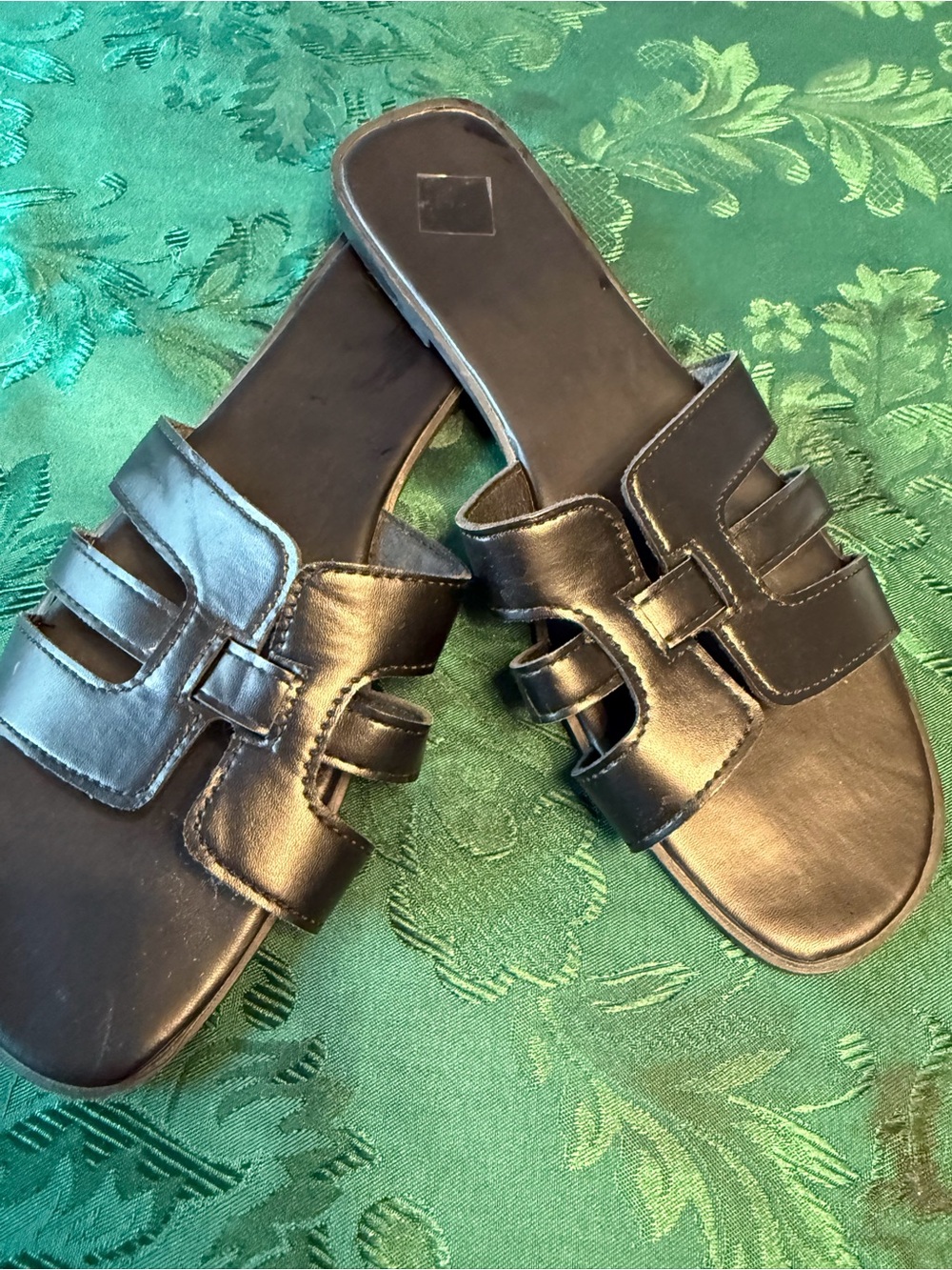 Women’s Black Slide Sandals with Double Strap Detail 10